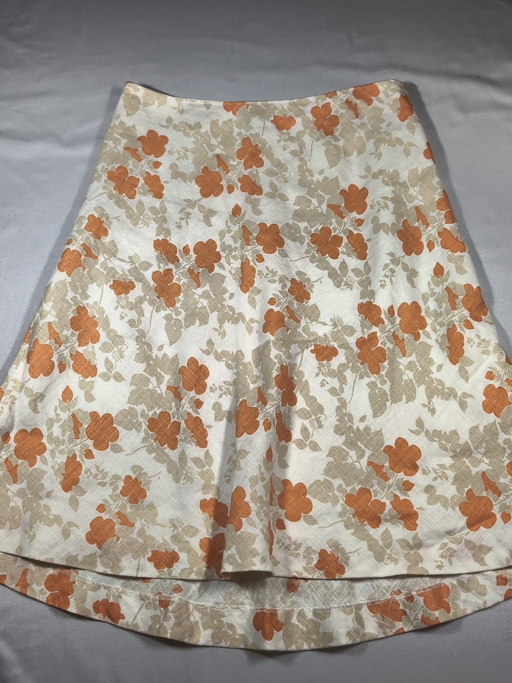 Ann Taylor Cream A-Line Skirt with Orange Floral Print